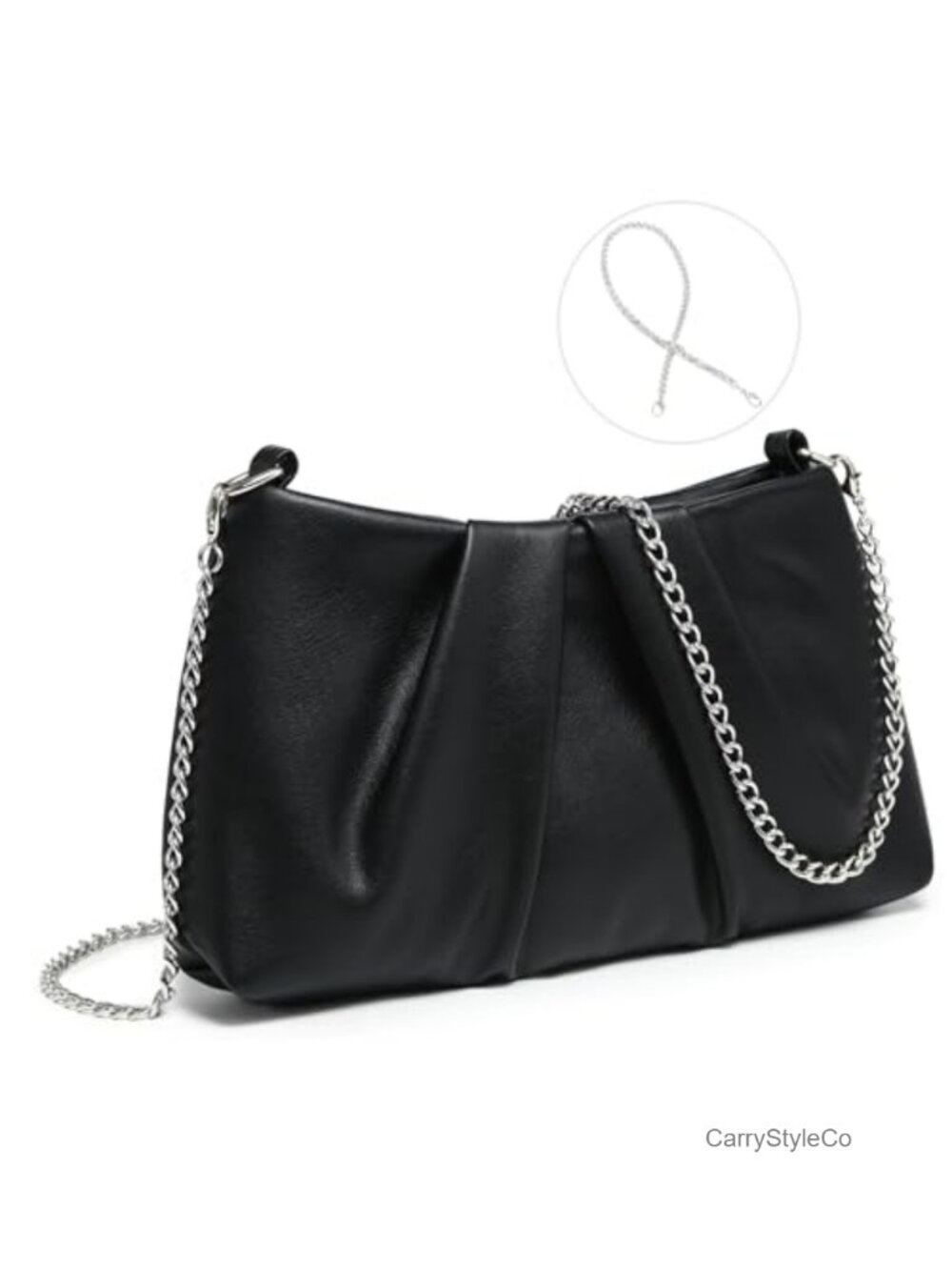 Pleated Vegan Leather Evening Clutch with 2 Chain Straps
